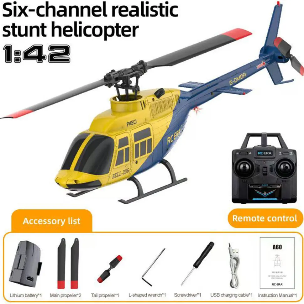 A60 BELL206 90-Class 2.4G 4CH Single Rotor Flybarless Mini RC Helicopter Model with Optical Flow Altitude Hold 1/42 Scale
