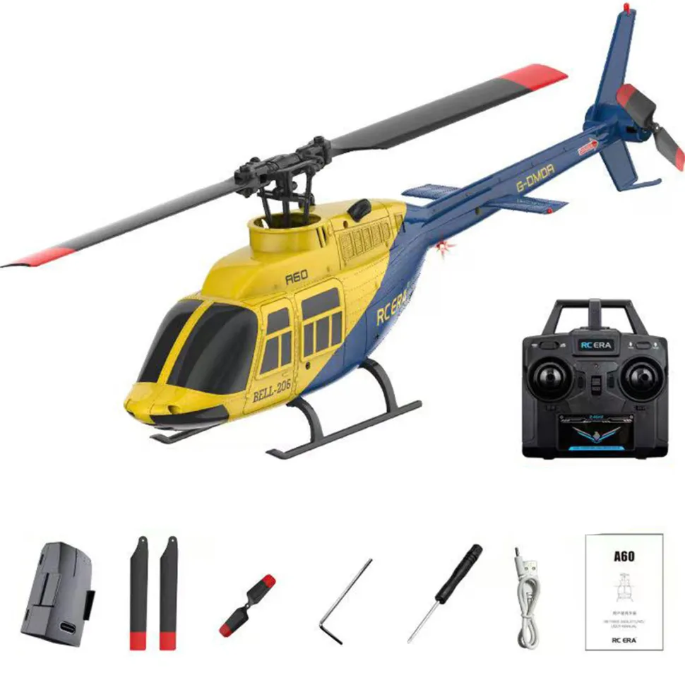 A60 BELL206 90-Class 2.4G 4CH Single Rotor Flybarless Mini RC Helicopter Model with Optical Flow Altitude Hold 1/42 Scale