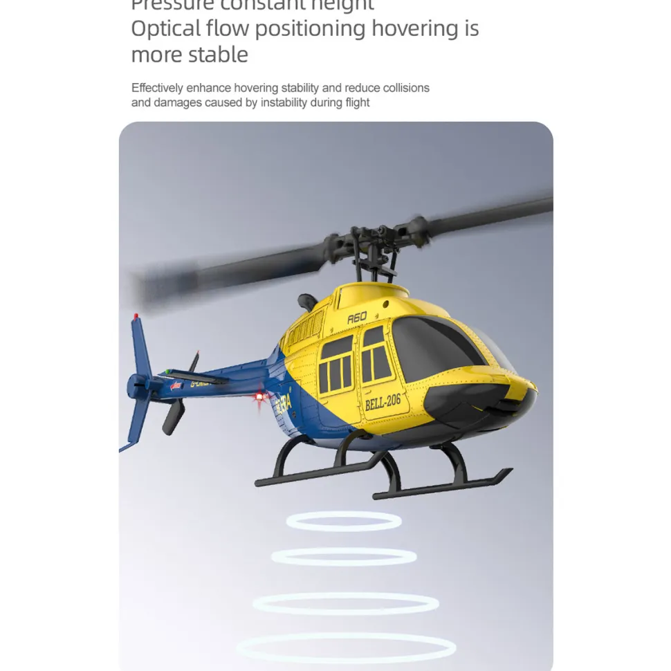 A60 BELL206 90-Class 2.4G 4CH Single Rotor Flybarless Mini RC Helicopter Model with Optical Flow Altitude Hold 1/42 Scale
