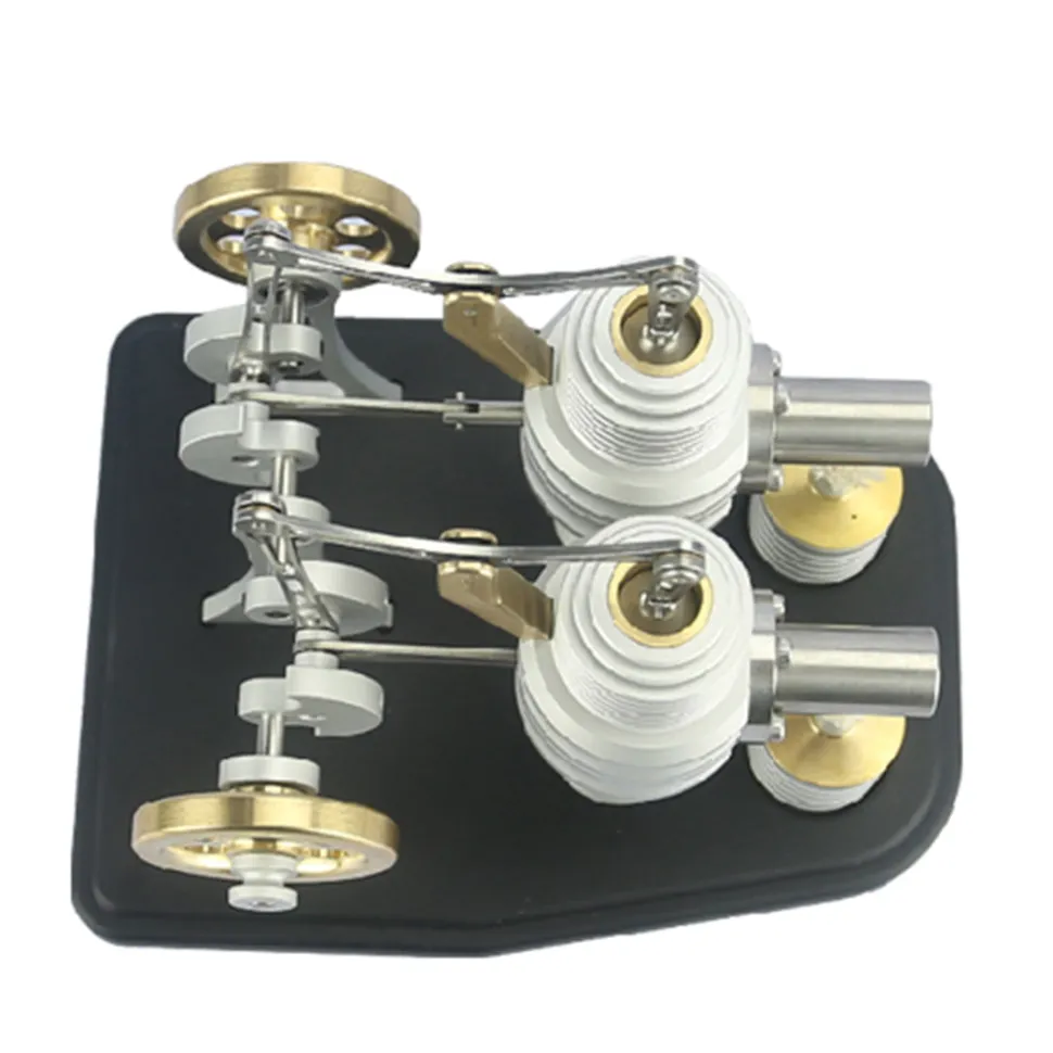 All Metal Beam Heat Engine Twin-Cylinder Stirling External Combustion Engine Gifts for Machine Enthusiasts(Kit Version)