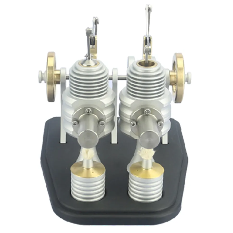 All Metal Beam Heat Engine Twin-Cylinder Stirling External Combustion Engine Gifts for Machine Enthusiasts(Kit Version)