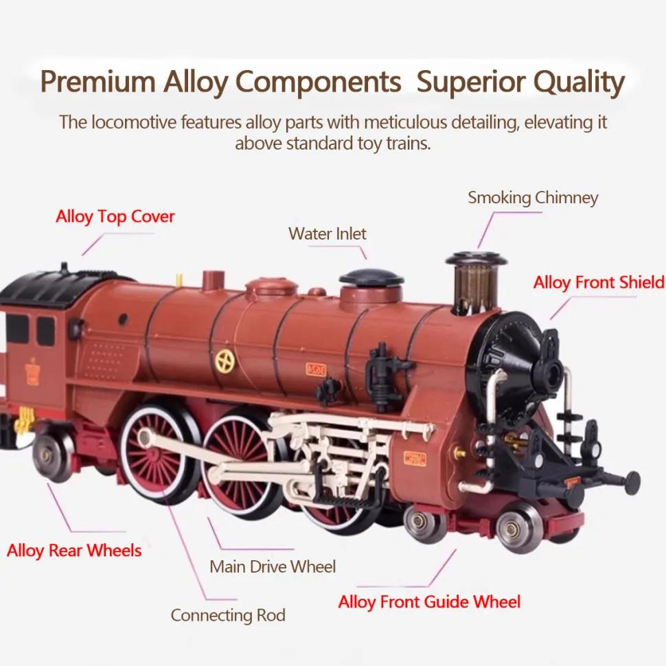 Alloy Electric Train Set Model with Carriage and Long Track - Gift for Boys and Girls