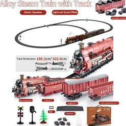 Alloy Electric Train Set Model with Carriage and Long Track - Gift for Boys and Girls