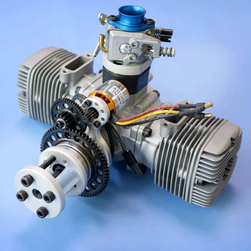 70cc Horizontally Opposed Twin-Cylinder Two-Stroke Air-Cooled Gasoline Engine Model with Electric Starter for Fixed-Wing RC Airplanes