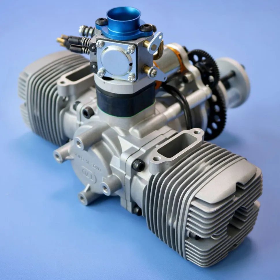 70cc Horizontally Opposed Twin-Cylinder Two-Stroke Air-Cooled Gasoline Engine Model with Electric Starter for Fixed-Wing RC Airplanes