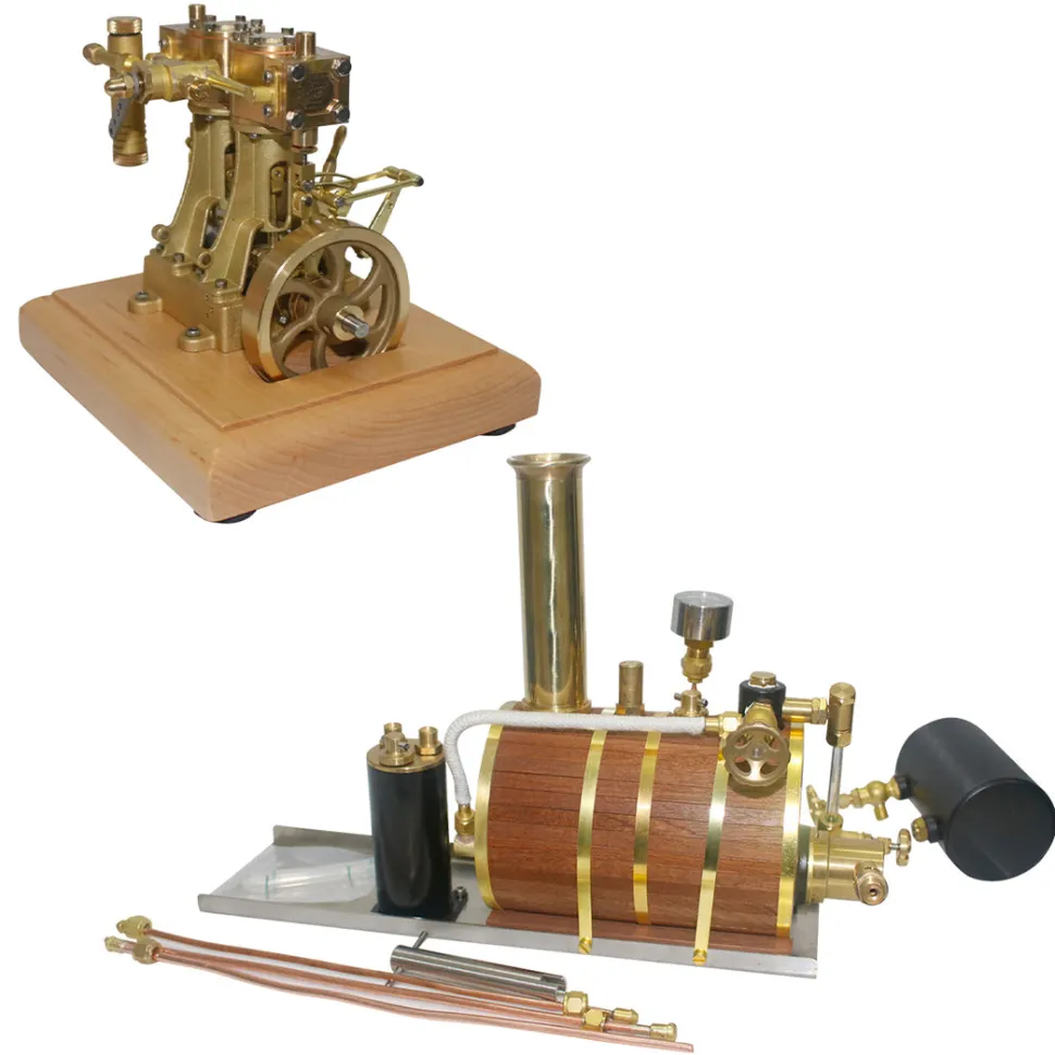 3.7CC Retro Vertical 2-cylinder Reciprocating Double-acting Model Steam Engine with 200ml Steam Boiler