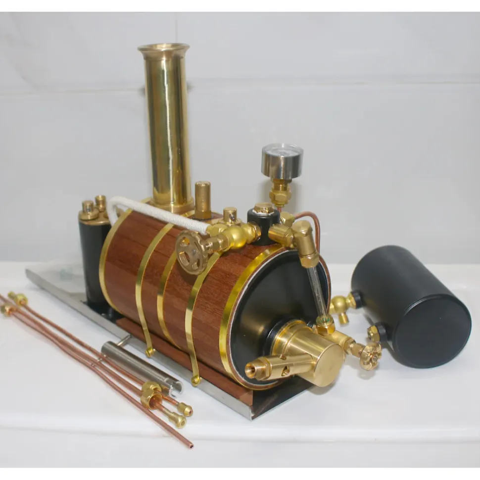 3.7CC Retro Vertical 2-cylinder Reciprocating Double-acting Model Steam Engine with 200ml Steam Boiler