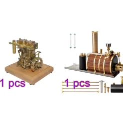 3.7CC Retro Vertical 2-cylinder Reciprocating Double-acting Model Steam Engine with 200ml Steam Boiler