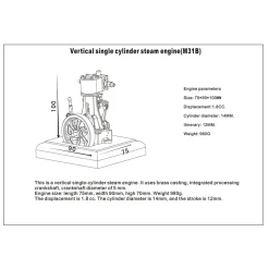1.85CC Retro Vertical Single-cylinder Reciprocating Double-acting Model Steam Engine with 200ml Steam Boiler