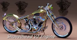 CISON FG-VT157 15.7cc Mini OHV V-twin V2 Shovelhead Engine 4-Stroke Air-cooled Gasoline Engine Motorcycle RC Engine Model