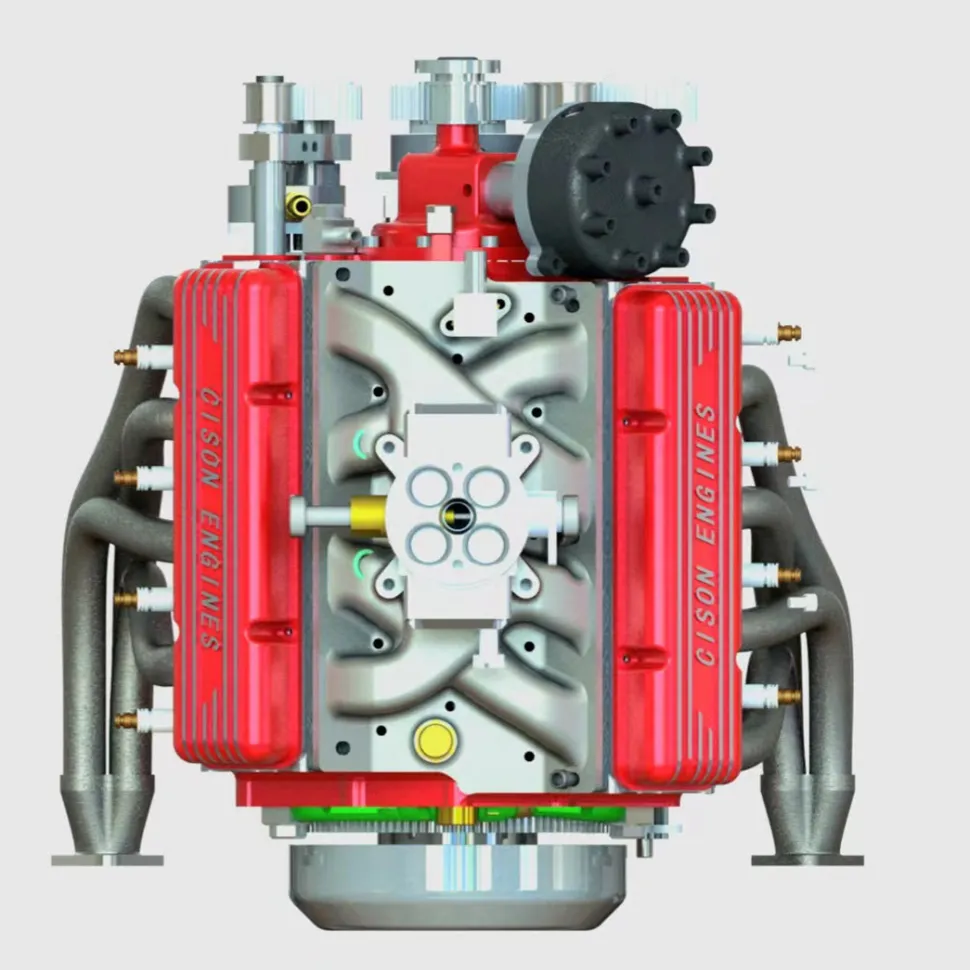 CISON Small-block 44CC 1/6 Scale Water-Cooled OHV 4-Stroke V8 Gas Engine Internal Combustion Engine - Build Your Own V8 Engine that Works