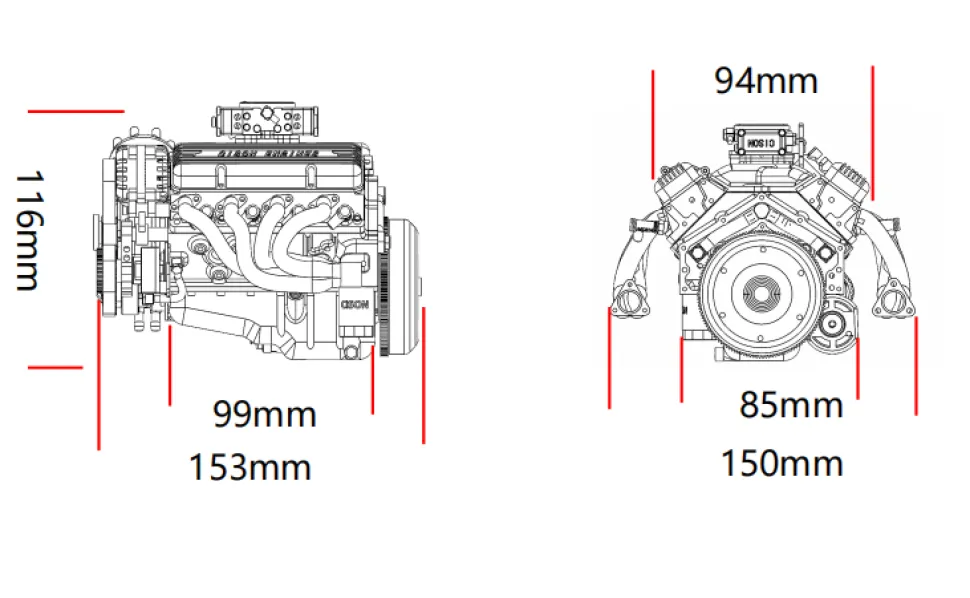 CISON Small-block 44CC 1/6 Scale Water-Cooled OHV 4-Stroke V8 Gas Engine Internal Combustion Engine - Build Your Own V8 Engine that Works