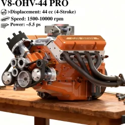 CISON V8 Engine Pro Small-block 44CC 1/6 Scale Water-Cooled 4-Stroke 8-Cylinder Gasoline Engine Internal Combustion V8 Engine Model Kit that Works