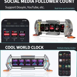 Cyberpunk NIXIE Tube Clock - DIY Screen with Neon Lighting Effects, Customizable Digital Desk Decor, Unique Tech Gift