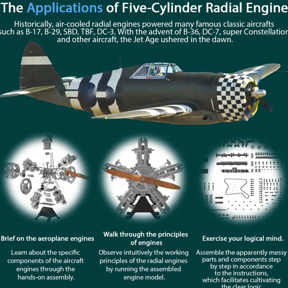 5 Cylinder Radial Engine Model Kit that Works - Build Your Own Radial Engine - TECHING 1: 6 Full Metal Radial Engine Model Kit 230+Pcs