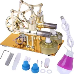 2 Cylinder Stirling Engine Electricity Generator with Bulb Stirling Engine Motor Model - Enginediy