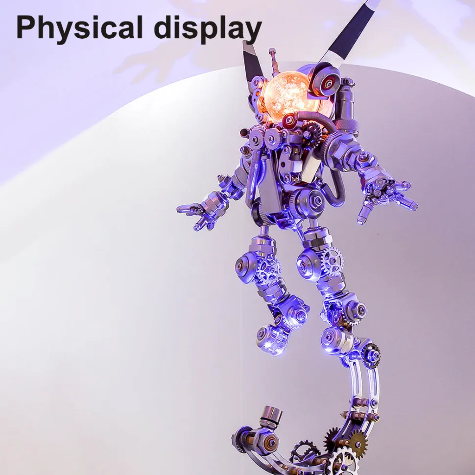 3D DIY Assembly Metal Mechanical Aerospace Rabbit with Lights & Stand Model Sci-fi Punk Toy Set -500CS