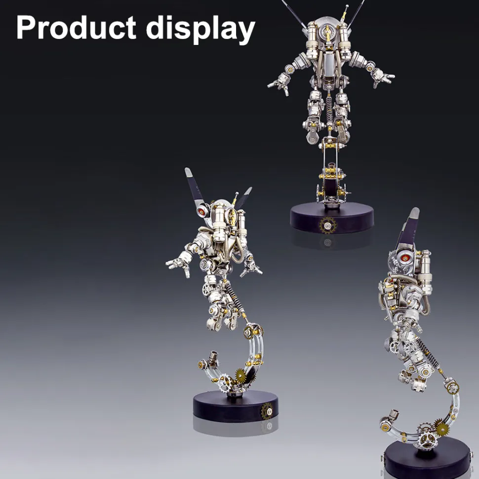 3D DIY Assembly Metal Mechanical Aerospace Rabbit with Lights & Stand Model Sci-fi Punk Toy Set -500CS