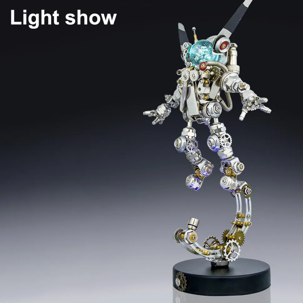 3D DIY Assembly Metal Mechanical Aerospace Rabbit with Lights & Stand Model Sci-fi Punk Toy Set -500CS