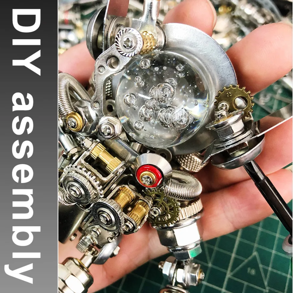 3D DIY Assembly Metal Mechanical Aerospace Rabbit with Lights & Stand Model Sci-fi Punk Toy Set -500CS