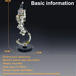3D DIY Assembly Metal Mechanical Aerospace Rabbit with Lights & Stand Model Sci-fi Punk Toy Set -500CS