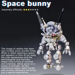 3D DIY Assembly Metal Mechanical Aerospace Rabbit with Lights & Stand Model Sci-fi Punk Toy Set -500CS