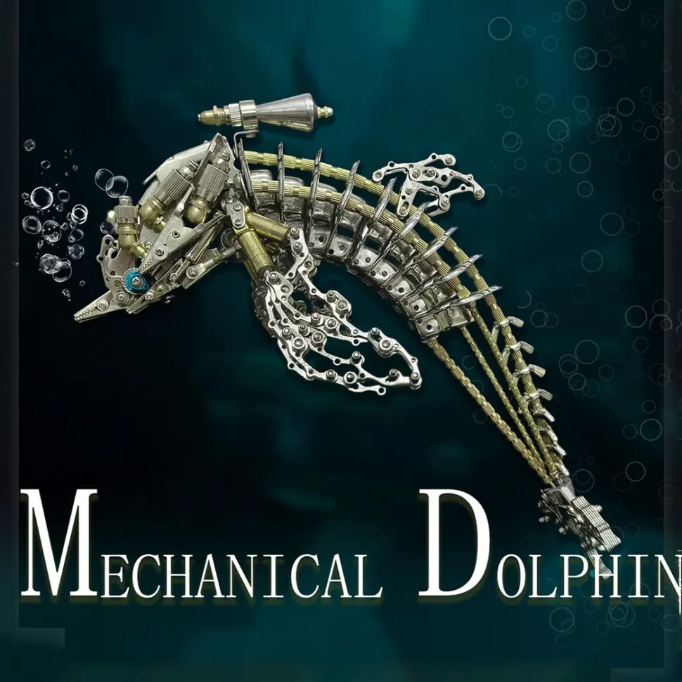 3D DIY Mechanical Dolphin Steampunk Metal Assembly Model Bionic Oceanic Creature Creative Desk Ornament
