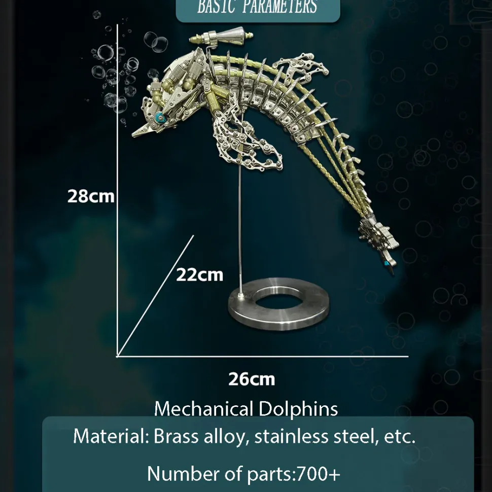 3D DIY Mechanical Dolphin Steampunk Metal Assembly Model Bionic Oceanic Creature Creative Desk Ornament