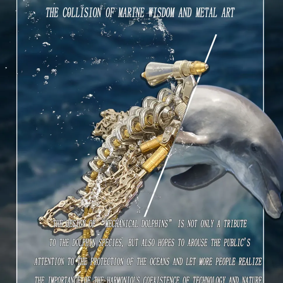 3D DIY Mechanical Dolphin Steampunk Metal Assembly Model Bionic Oceanic Creature Creative Desk Ornament