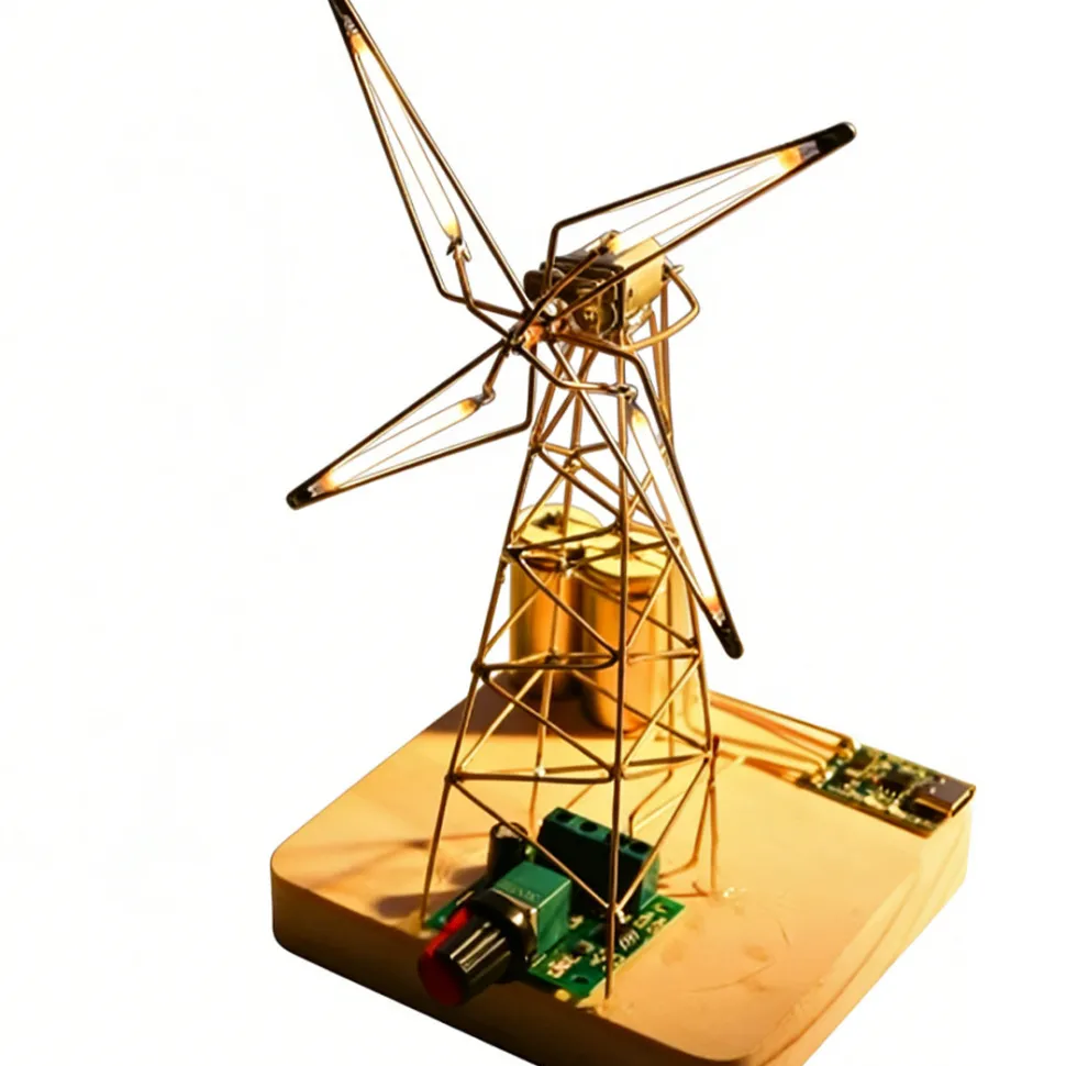 DIY Metal Industrial-Style Windmill Lamp Model Kit - Rotatable Creative Desktop Lamp