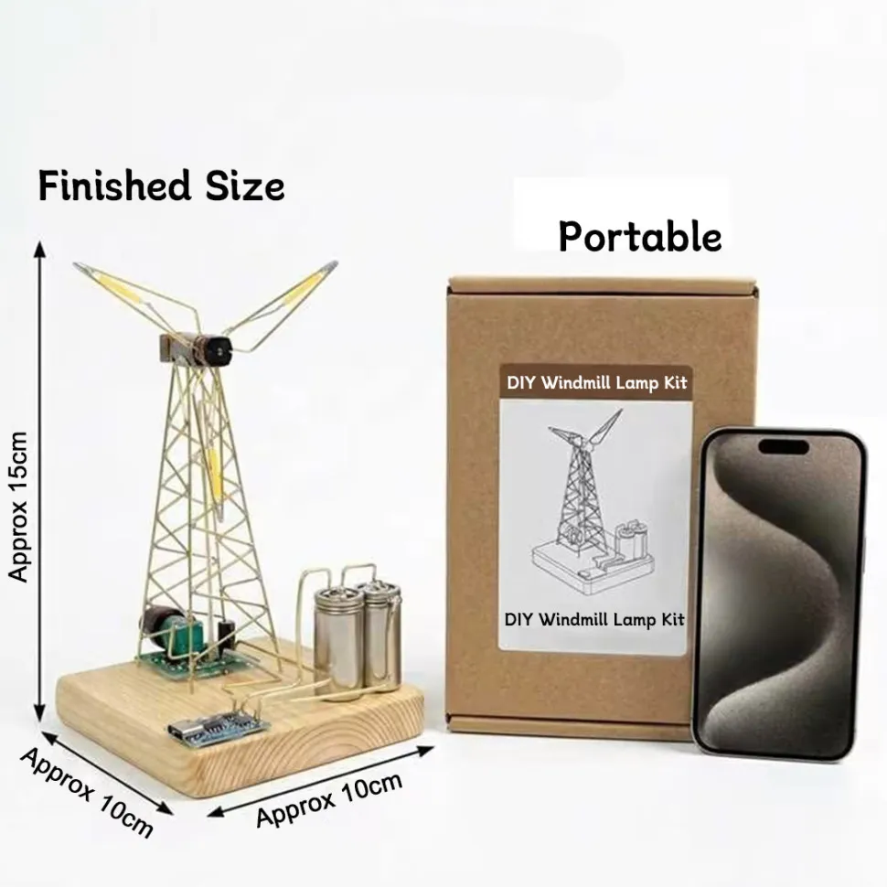 DIY Metal Industrial-Style Windmill Lamp Model Kit - Rotatable Creative Desktop Lamp