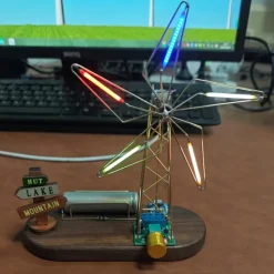 DIY Metal Wire Five-Vane Windmill LED Lamp Kit – Hand Soldering Assembly Model