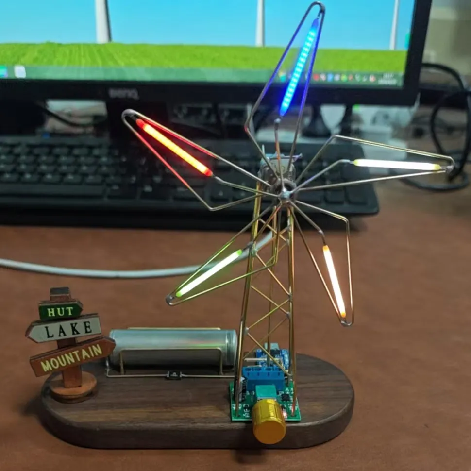 DIY Metal Wire Five-Vane Windmill LED Lamp Kit – Hand Soldering Assembly Model