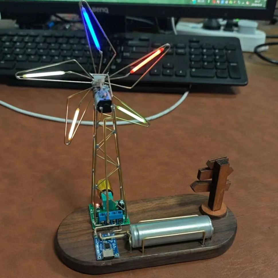 DIY Metal Wire Five-Vane Windmill LED Lamp Kit – Hand Soldering Assembly Model