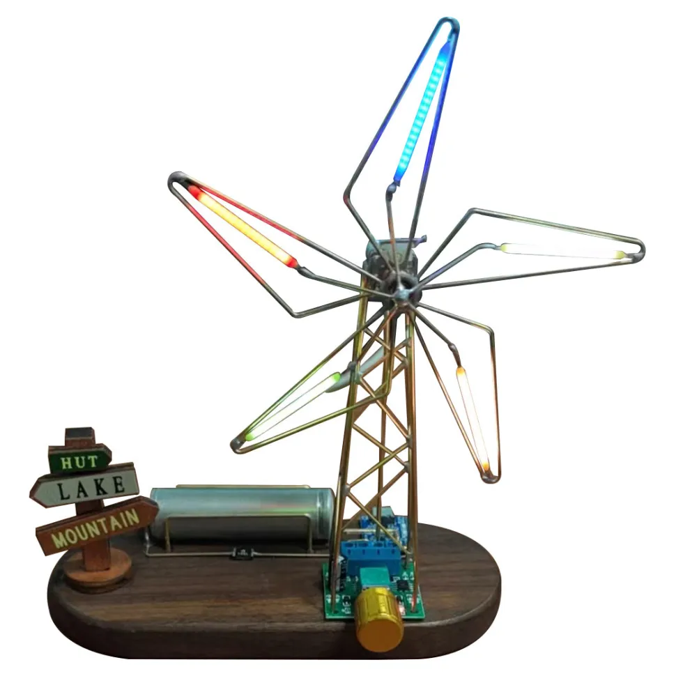 DIY Metal Wire Five-Vane Windmill LED Lamp Kit – Hand Soldering Assembly Model