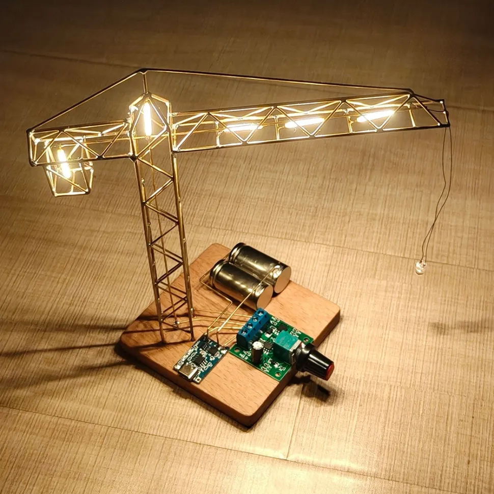 DIY Metal Wire Tower Crane Night Light Kit – STEM Display Sculpture Model Kit