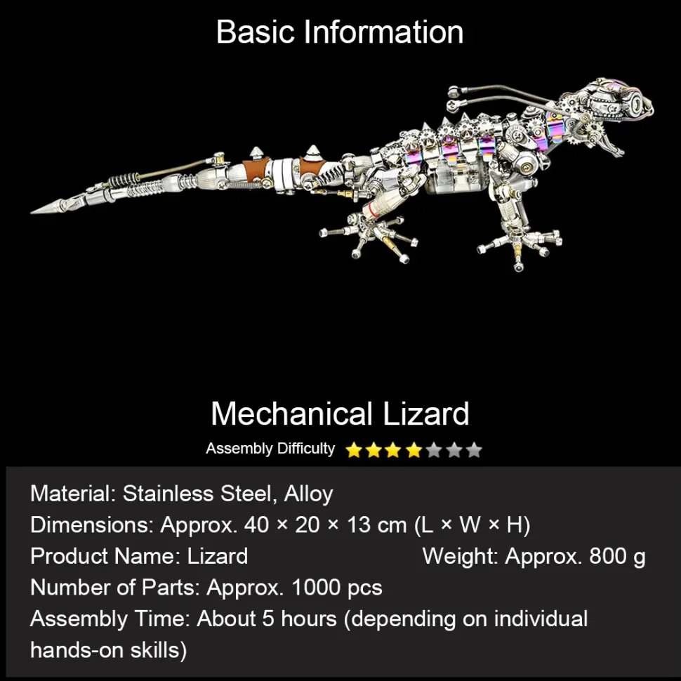 DIY Steampunk Chameleon Lizard Mechanical 3D Metal Model Kit 1000PCS Difficult Puzzle