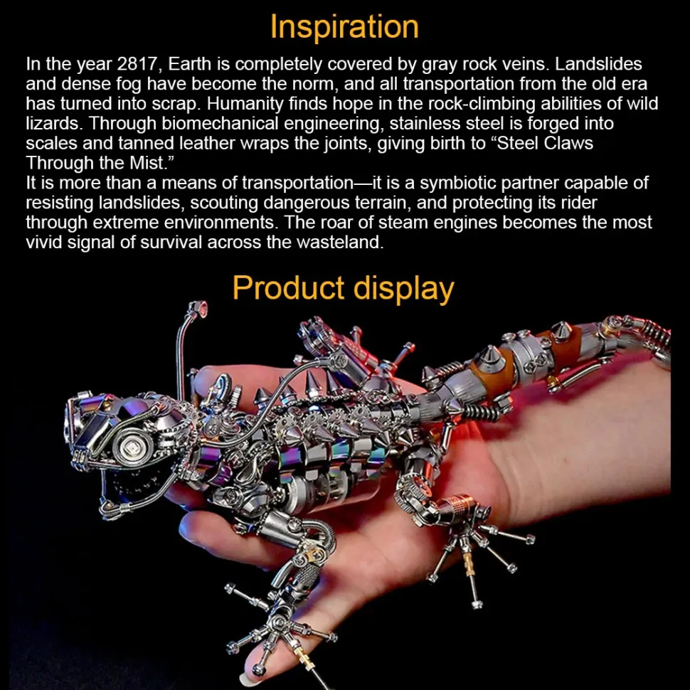 DIY Steampunk Chameleon Lizard Mechanical 3D Metal Model Kit 1000PCS Difficult Puzzle