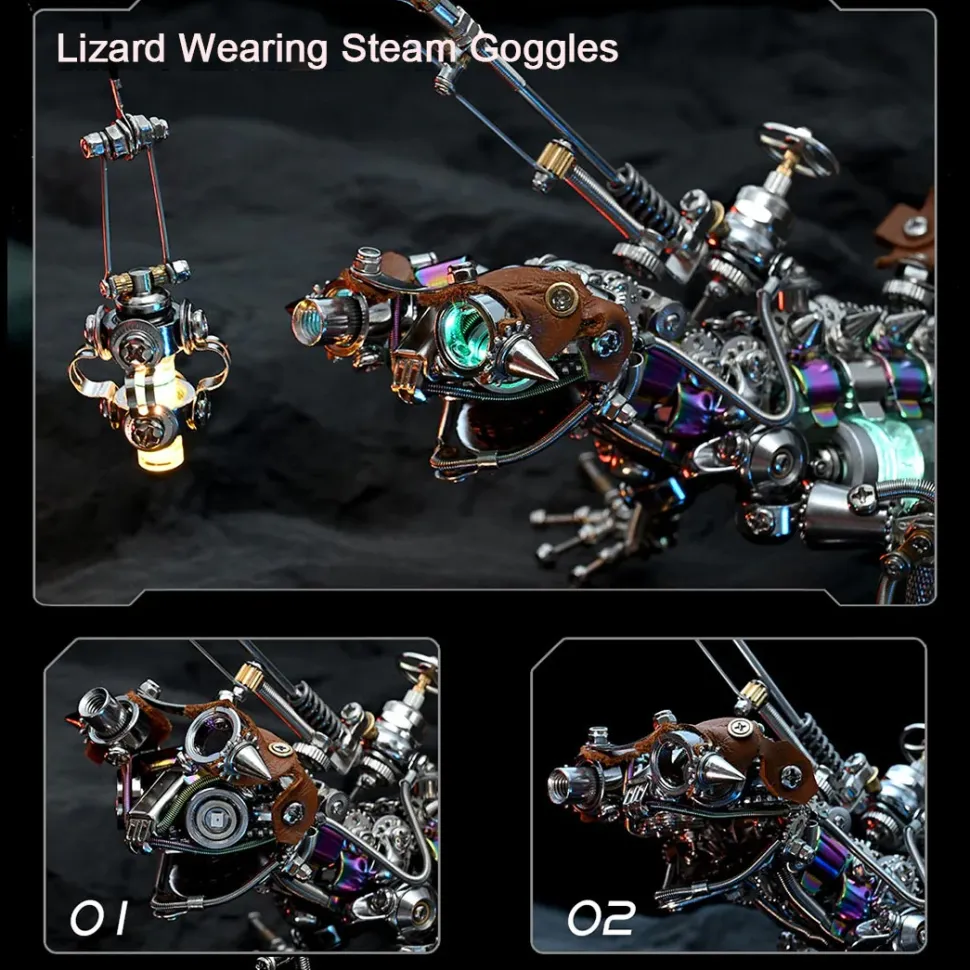 DIY Steampunk Chameleon Lizard Mechanical 3D Metal Model Kit 1000PCS Difficult Puzzle