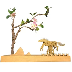 3D Mechanical Brass Horse Model with Wooden Base