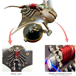 3D Mechanical Manta Ray Metal Model Kit, DIY Steampunk Assembly Puzzle with LED Light, Desktop Display Decor (200+PCS)