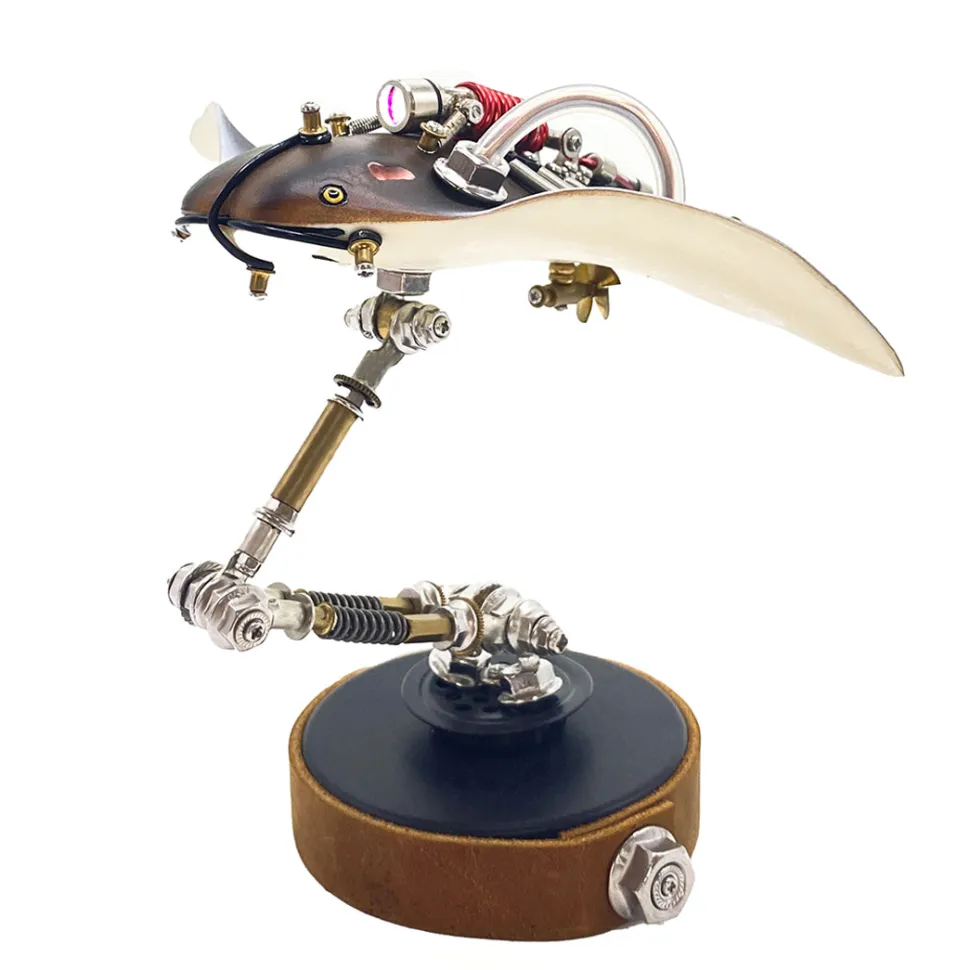 3D Mechanical Manta Ray Metal Model Kit, DIY Steampunk Assembly Puzzle with LED Light, Desktop Display Decor (200+PCS)