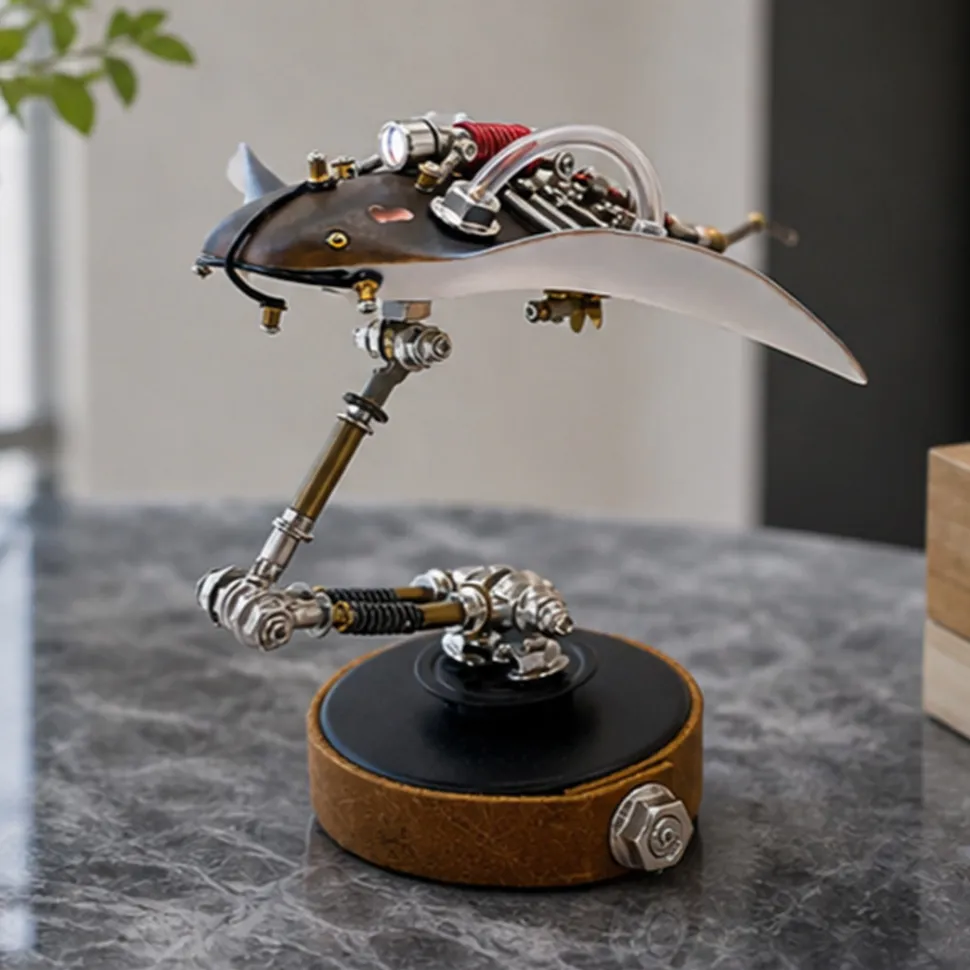 3D Mechanical Manta Ray Metal Model Kit, DIY Steampunk Assembly Puzzle with LED Light, Desktop Display Decor (200+PCS)