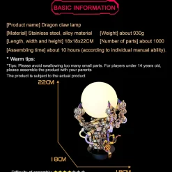 3D Metal Mechanical Dragon Claw Light Crafts DIY Assembly Model Kit Art Device for Kids, Teens and Adults-1000+PCS