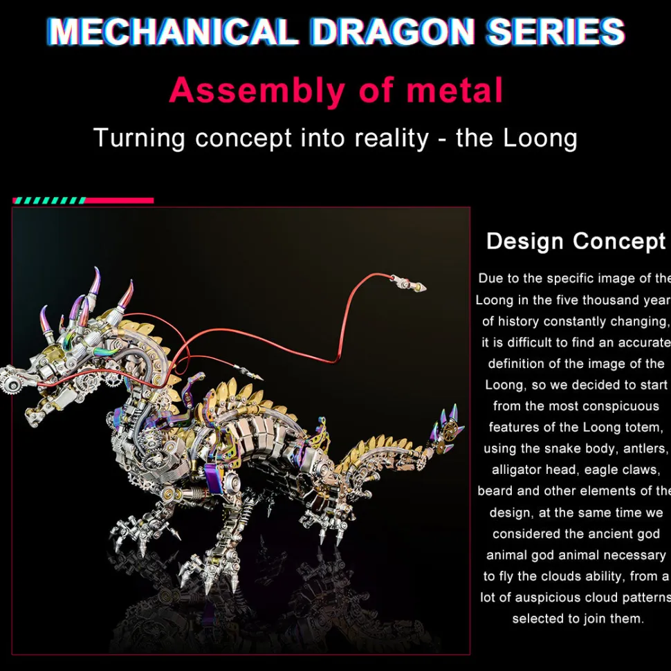 3D Metal Mechanical Dragon Crafts DIY Assembly Model Kit Art Device for Kids, Teens and Adults-2030+PCS