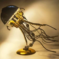 3D Metal Mechanical Jellyfish Model Kit-DIY Steampunk Assembly with USB Warm Light Desk Lamp for Desktop Display (800+PCS)