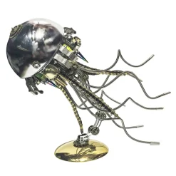 3D Metal Mechanical Jellyfish Model Kit-DIY Steampunk Assembly with USB Warm Light Desk Lamp for Desktop Display (800+PCS)