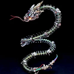 3D Metal Mechanical Spiky Blue-Green Snake Assembly Model Kit-500+PCS