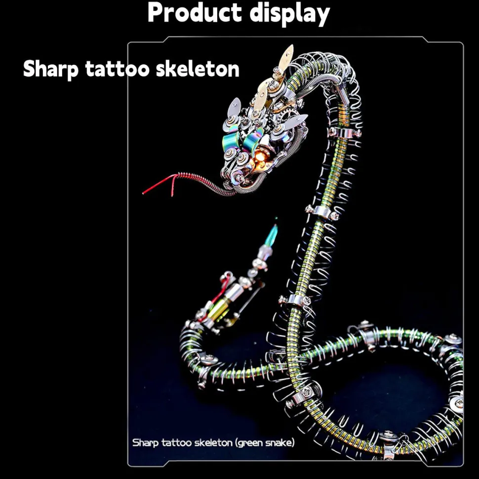 3D Metal Mechanical Spiky Blue-Green Snake Assembly Model Kit-500+PCS