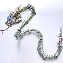 3D Metal Mechanical Spiky Blue-Green Snake Assembly Model Kit-500+PCS